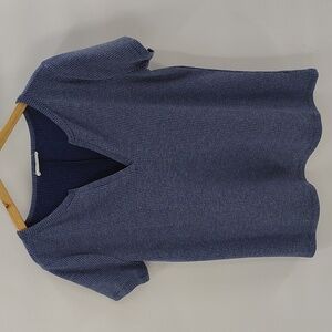 Zenana Top Large Thermal Blue V-Neck Shirt Sleeve